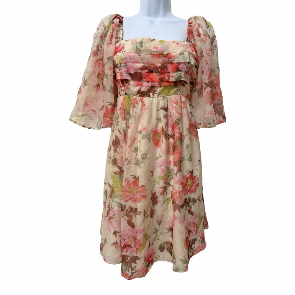Abercrombie & Fitch Emerson Satin Floral Smocked Mini Dress Size ST Garden Party